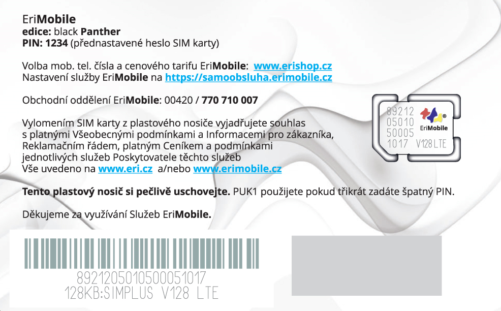 Mobil ⭐ LTE ⭐ SMS v síťi Vodafone. EriMobile virtuální operátor.